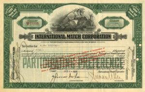 International Match Corporation - IMCO Stock Certificate